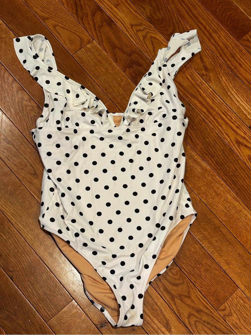 J. Crew womens XL black and white polkadot one piece swimsuit ruffle straps
